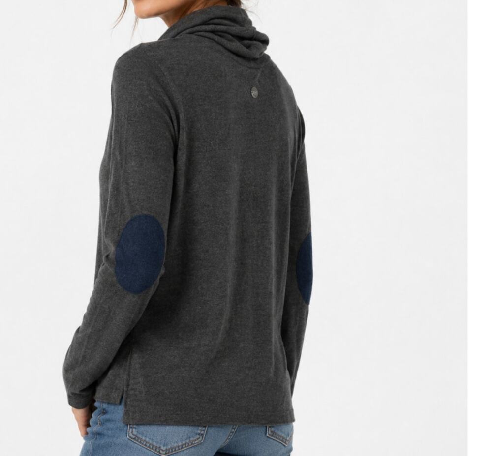 Noel Asmar Clio Bamboo Turtlerneck Top Womens Large Gray Patch Elbow Equestrian
